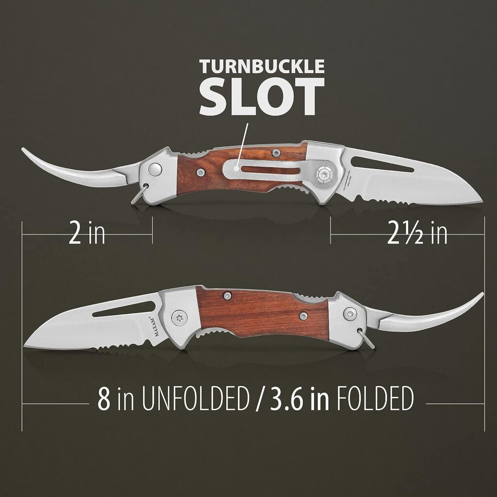 Maxam Sailors Tool, a Powerful Multi-Use Sailors Knife, Ideal for Boating, Fishing, or Sailing, Teak Wood Handle