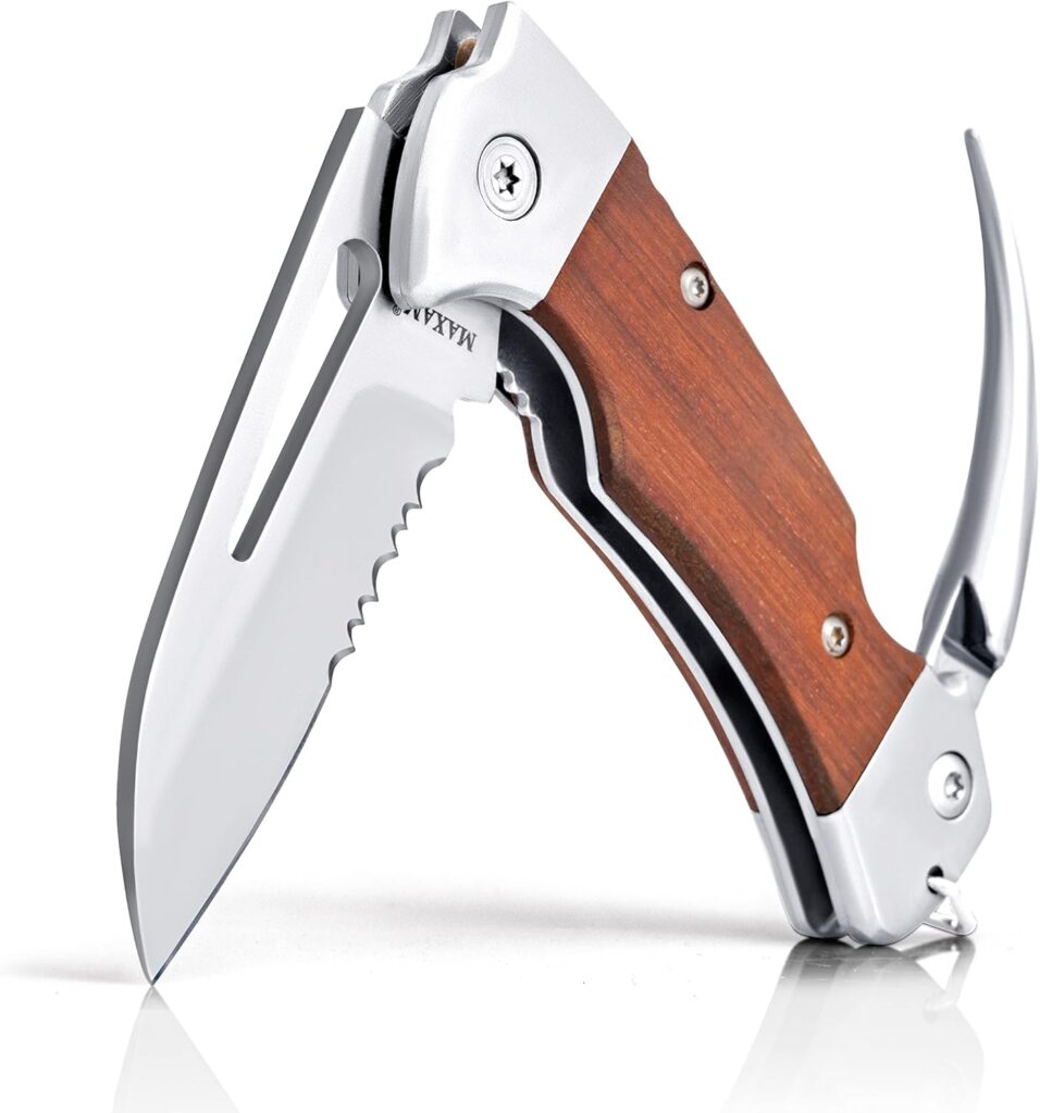 Maxam Sailors Tool, a Powerful Multi-Use Sailors Knife, Ideal for Boating, Fishing, or Sailing, Teak Wood Handle